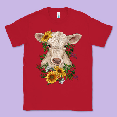 Charolais Calf With Sunflowers Classic Tee Designed By Ranaportraitstore