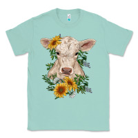 Seafoam charolais calf with sunflowers Classic Tee - RanaPortraitStore