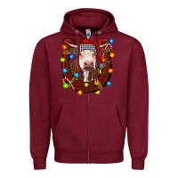 Burgundy christmas horseshoe with hereford cow Zipper Hoodie - RanaPortraitStore