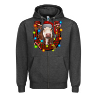 Charcoal Heather christmas horseshoe with hereford cow Zipper Hoodie - RanaPortraitStore