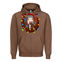 Chestnut christmas horseshoe with hereford cow Zipper Hoodie - RanaPortraitStore