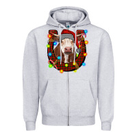 Heather Grey christmas horseshoe with hereford cow Zipper Hoodie - RanaPortraitStore