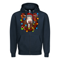 Navy christmas horseshoe with hereford cow Zipper Hoodie - RanaPortraitStore