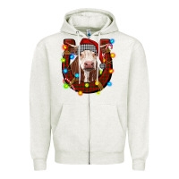 Oatmeal Heather christmas horseshoe with hereford cow Zipper Hoodie - RanaPortraitStore