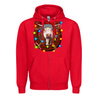 Red christmas horseshoe with hereford cow Zipper Hoodie - RanaPortraitStore