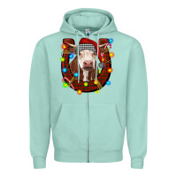 Seafoam christmas horseshoe with hereford cow Zipper Hoodie - RanaPortraitStore