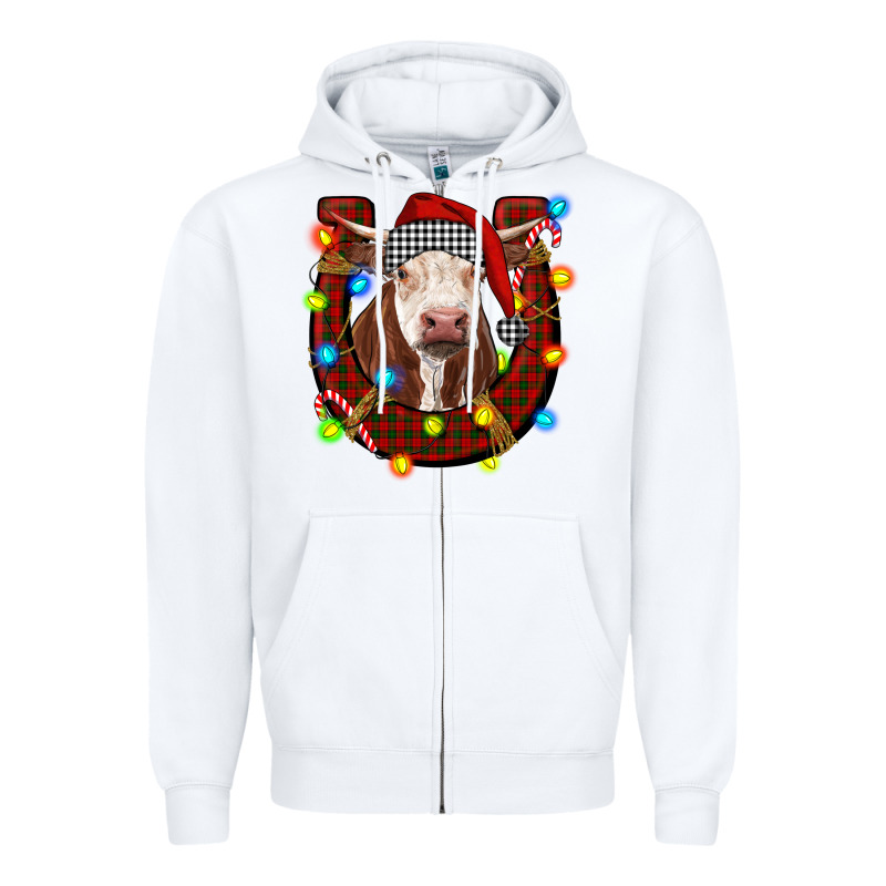 Christmas Horseshoe With Hereford Cow Zipper Hoodie by RanaPortraitStore | Teevron