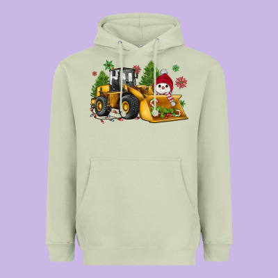 Christmas Bulldozer Snowman Heavyweight Hoodie Designed By Jahusdesignshop