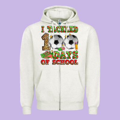 I Tackled 100 Days Of School Soccer Zipper Hoodie Designed By Zillion Design Studio