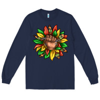 Navy black history sunflower Long Sleeve Tee - texasbilliewilder