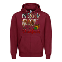 Burgundy Texas Longhorn Merry Christmas Zipper Hoodie - RanaPortraitStore
