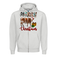 Dove Grey Texas Longhorn Merry Christmas Zipper Hoodie - RanaPortraitStore