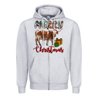 Heather Grey Texas Longhorn Merry Christmas Zipper Hoodie - RanaPortraitStore