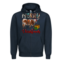 Navy Texas Longhorn Merry Christmas Zipper Hoodie - RanaPortraitStore