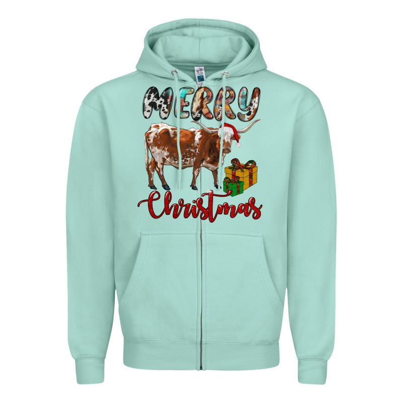 Texas Longhorn Merry Christmas Zipper Hoodie by RanaPortraitStore | Teevron