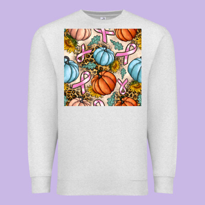 Breast Cancer Awareness With Pumpkin And Leopard Seamless Pattern Premium Sweatshirt Designed By Bundleandbundleshop