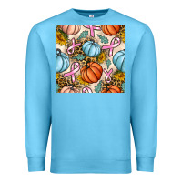 Ocean Blue breast cancer awareness with pumpkin and leopard seamless pattern Premium Sweatshirt - BundleAndBundleShop