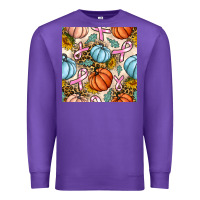 Purple breast cancer awareness with pumpkin and leopard seamless pattern Premium Sweatshirt - BundleAndBundleShop