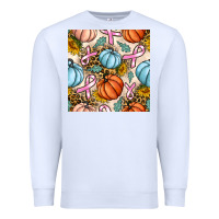 White breast cancer awareness with pumpkin and leopard seamless pattern Premium Sweatshirt - BundleAndBundleShop