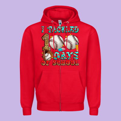 I Tackled 100 Days Of School Baseball Zipper Hoodie Designed By Zillion Design Studio