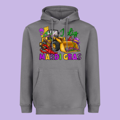 I Dig Mardi Gras Bulldozer Heavyweight Hoodie Designed By Jahusdesignshop