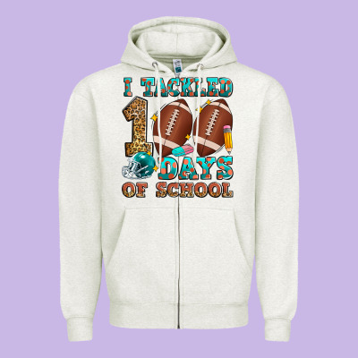 I Tackled 100 Days Of School American Football Zipper Hoodie Designed By Zillion Design Studio