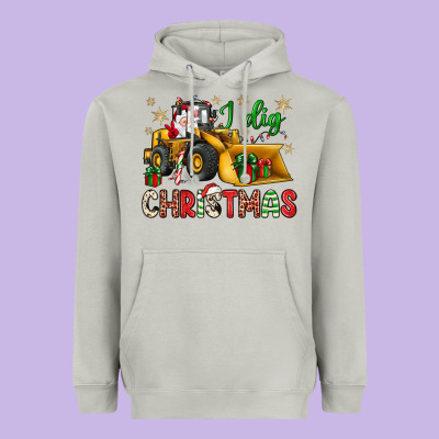 I Dig Christmas Bulldozer Santa Heavyweight Hoodie Designed By Jahusdesignshop