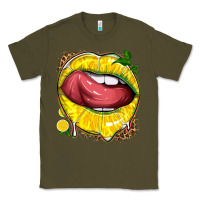 Army Green lemon lips with leopard Classic Tee - texasbilliewilder