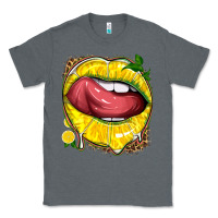 Charcoal Heather lemon lips with leopard Classic Tee - texasbilliewilder