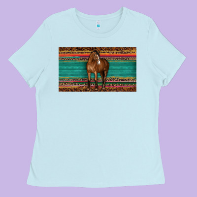 Western Horse Serape Tooled Leather Leopard  Sippy Cup Ladies Tee Designed By Barkaloodesign