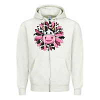 Oatmeal Heather pink leopard sunflower cow Zipper Hoodie - RanaPortraitStore