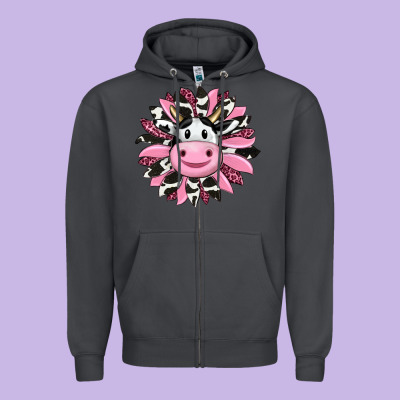 Pink Leopard Sunflower Cow Zipper Hoodie Designed By Ranaportraitstore