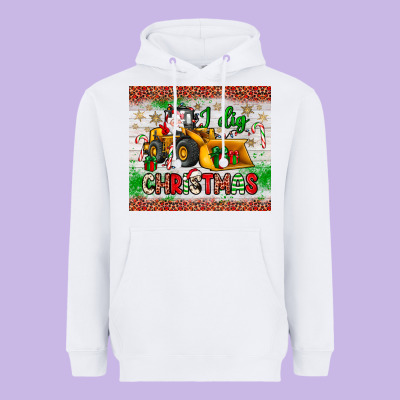 I Dig Christmas Bulldozer Santa Heavyweight Hoodie Designed By Jahusdesignshop