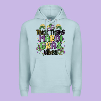 Thick Thighs Mardi Gras Vibes Premium Hoodie Designed By Maliassmallbusiness