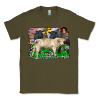 Army Green charolais bull black angus cattle and bull with barnyard and cowhide Classic Tee - RanaPortraitStore