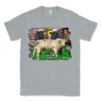 Heather Grey charolais bull black angus cattle and bull with barnyard and cowhide Classic Tee - RanaPortraitStore