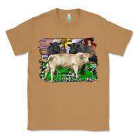 Toasted Coconut charolais bull black angus cattle and bull with barnyard and cowhide Classic Tee - RanaPortraitStore