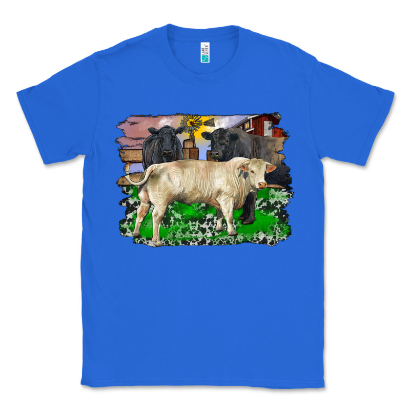 Charolais Bull Black Angus Cattle And Bull With Barnyard And Cowhide Classic Tee by RanaPortraitStore | Teevron