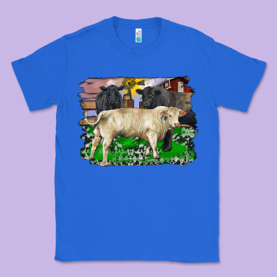 Charolais Bull Black Angus Cattle And Bull With Barnyard And Cowhide Classic Tee Designed By Ranaportraitstore