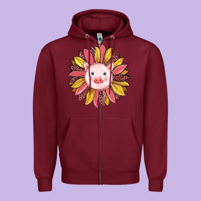 Pig Sunflower Zipper Hoodie Designed By Ranaportraitstore