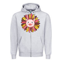 Heather Grey pig sunflower Zipper Hoodie - RanaPortraitStore