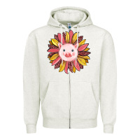 Oatmeal Heather pig sunflower Zipper Hoodie - RanaPortraitStore