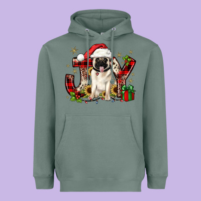 Christmas Joy Pug Heavyweight Hoodie Designed By Jahusdesignshop