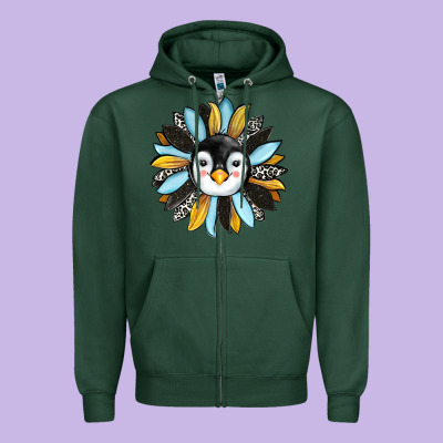 Penguin Sunflower Zipper Hoodie Designed By Ranaportraitstore