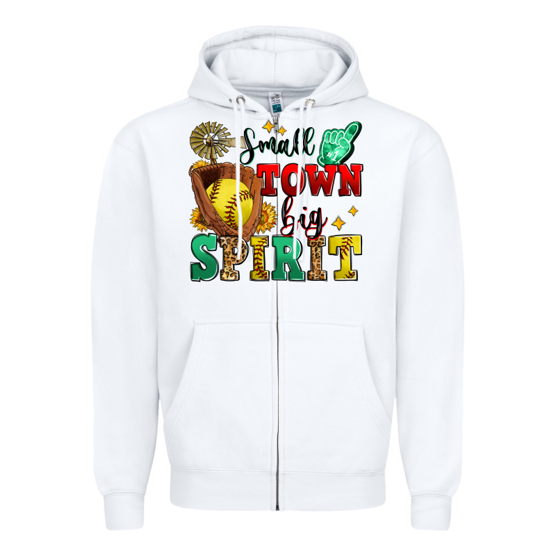 Small Town Big Spirit Softball Zipper Hoodie by Zillion Design Studio | Teevron
