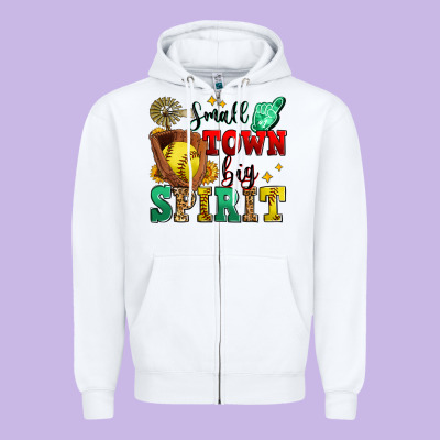 Small Town Big Spirit Softball Zipper Hoodie Designed By Zillion Design Studio