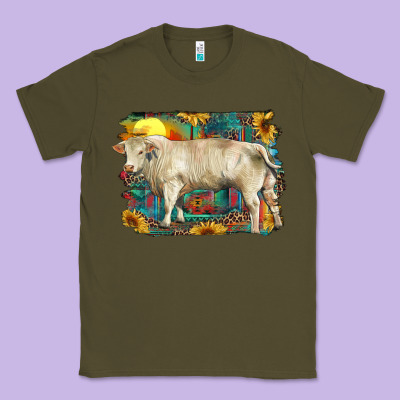 Western Charolais Bull And Aztec Sunflower Background Classic Tee Designed By Ranaportraitstore