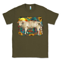 Army Green western charolais bull and aztec sunflower background Classic Tee - RanaPortraitStore