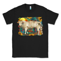 Black western charolais bull and aztec sunflower background Classic Tee - RanaPortraitStore