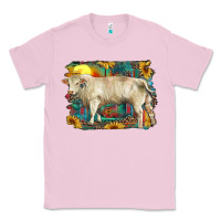 Bubblegum Pink western charolais bull and aztec sunflower background Classic Tee - RanaPortraitStore